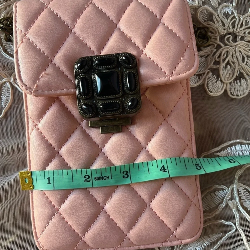 Elegant Pink Quilted Crossbody Passport and iPhone Case w/Chain Strap
